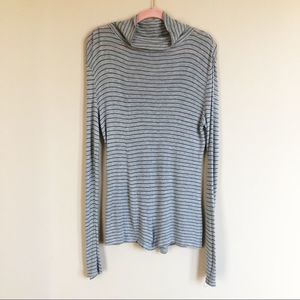 Anthropologie Postmark Gray Black Stripe Ribbed Knit Long Sleeve Turtleneck Lg